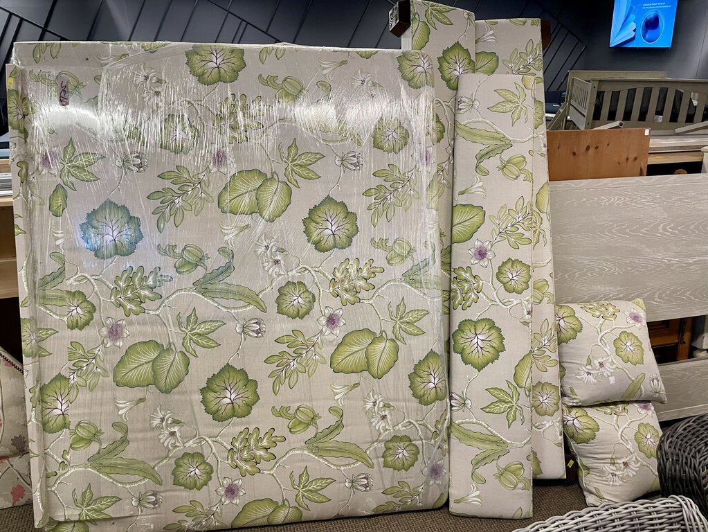 Leaf and Floral Motif Upholstered Complete Headboard Set w/Pillows (6 PCS) (Requires Customer Measurements)