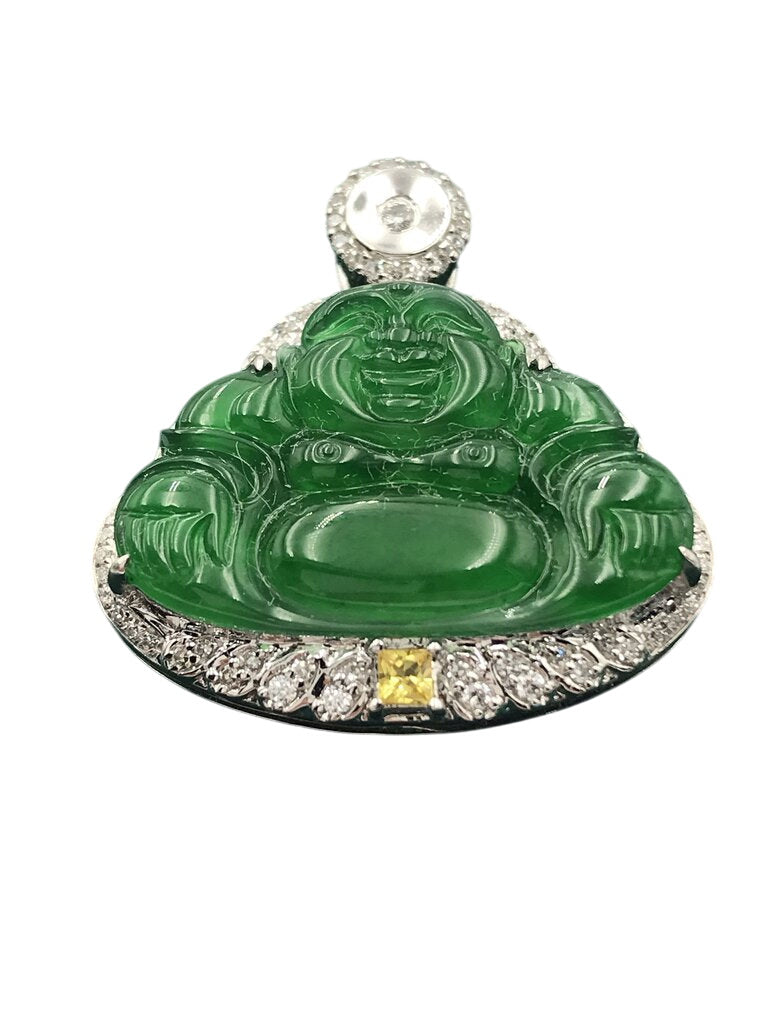 18K Gold Jadeite Bhudda W/ Diamonds & Yellow Sapphire by Miss Daisy's Consignment & Auction House