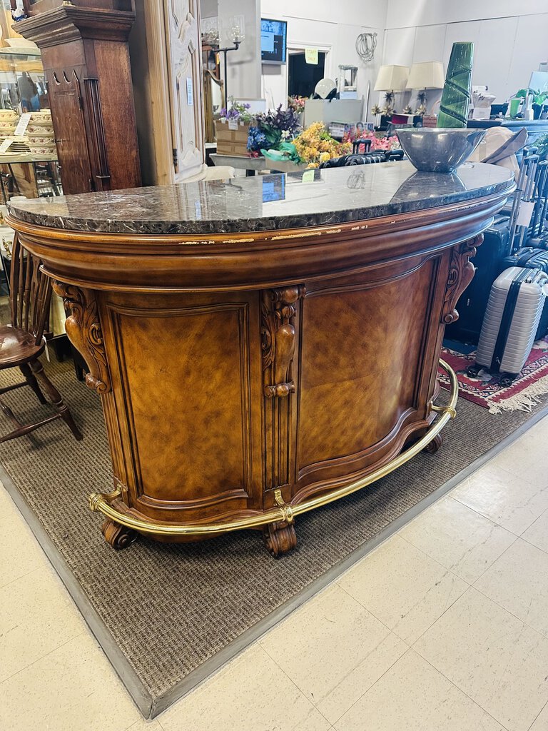 Marble Top Bar With Brass Railing 71x25x43