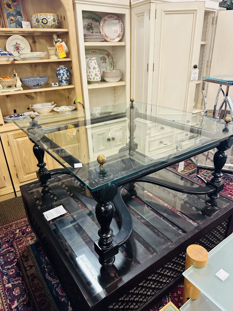 French Regency Glass Top Coffee Table 36x36x18