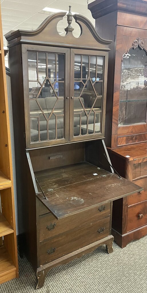 Vintage American Mahogany Drop Front Secretary 3 Drawer Cabinet