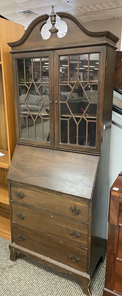 Vintage American Mahogany Drop Front Secretary 3 Drawer Cabinet