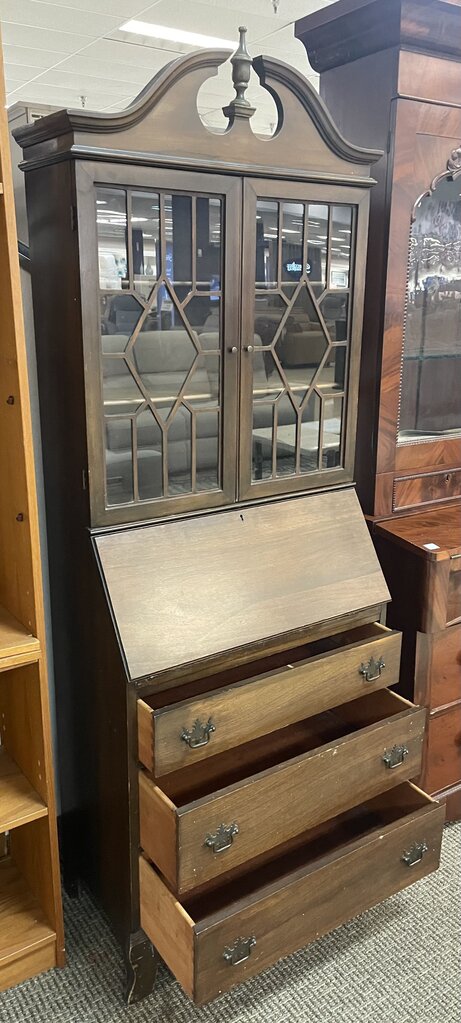 Vintage American Mahogany Drop Front Secretary 3 Drawer Cabinet