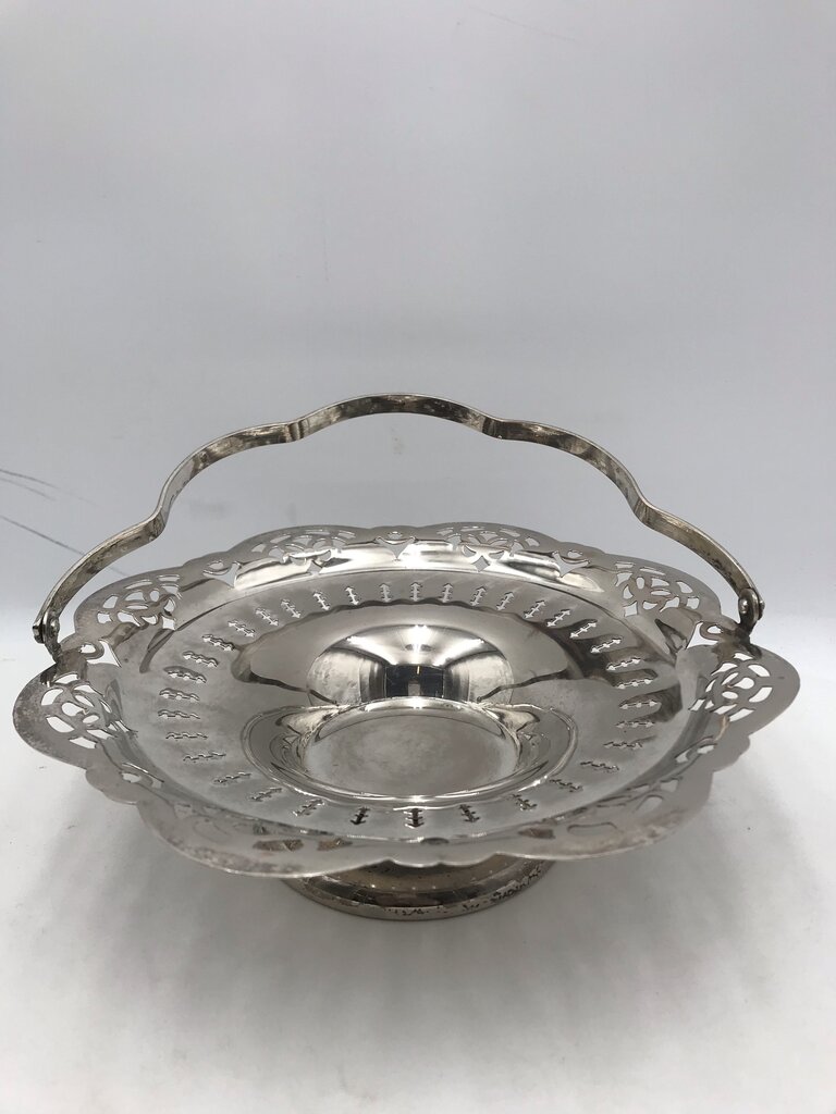 Silver Plated Nickel Pedestal Tray W/ Handle
