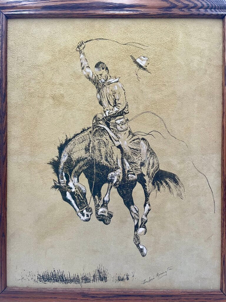 Frederic Remington Replica Rodeo Rider Acrylic on Suede (Set of 2)