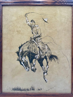 Frederic Remington Replica Rodeo Rider Acrylic on Suede (Set of 2)