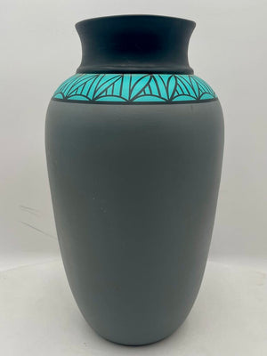 Native American Navajo Mystique Maiden "Yei Bi Chi Dancer" Hand Painted Gray Vase by Dawn