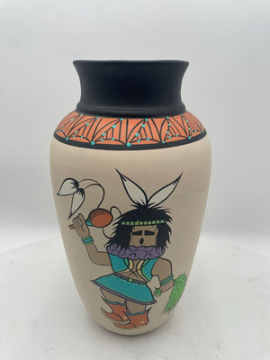 Native American Navajo Mystique Maiden "Yei Bi Chi Dancer" Hand Painted White Vase by Dawn