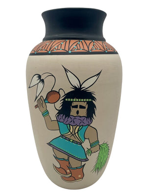 Native American Navajo Mystique Maiden "Yei Bi Chi Dancer" Hand Painted White Vase by Dawn by Miss Daisy's Consignment & Auction House