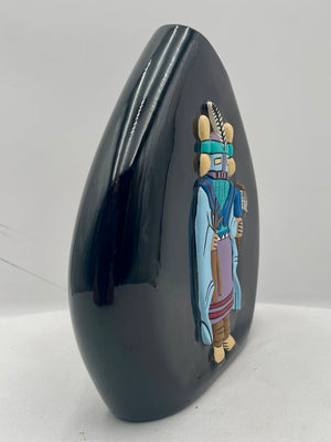 Native American Navajo Kopa Black Glaze Painted Relief Kachina Vase by Dawn