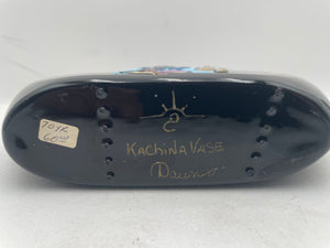 Native American Navajo Kopa Black Glaze Painted Relief Kachina Vase by Dawn
