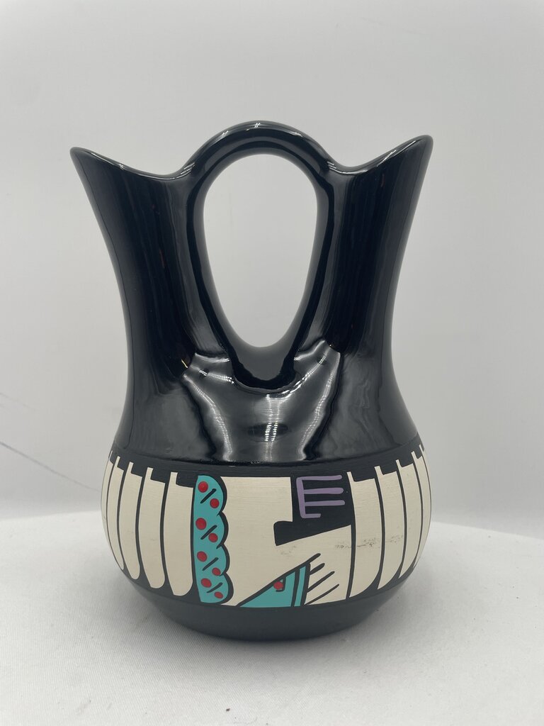Native American Navajo Kopa Black Glaze Painted Hopi Wedding Vase by Dawn