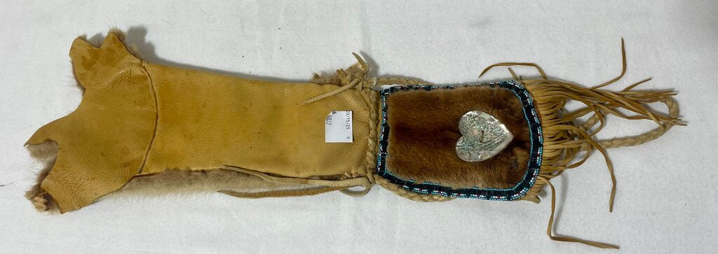 Native American Mendocino Pomo Indian Hand Made Mink Leather Abalone Medicine Bag