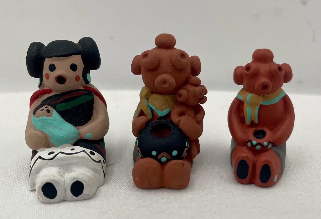 Native American Navajo Cleo Teissedre Storyteller & Mudhead Mini Fetishes (Set of 3)
