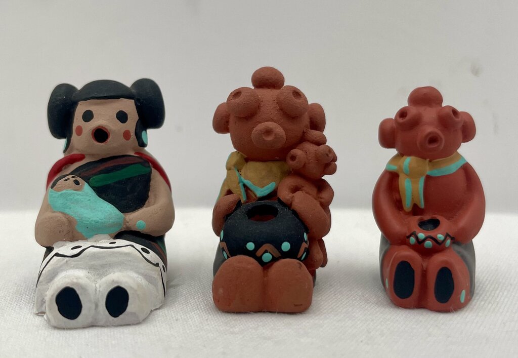 Native American Navajo Cleo Teissedre Storyteller & Mudhead Mini Fetishes (Set of 3)