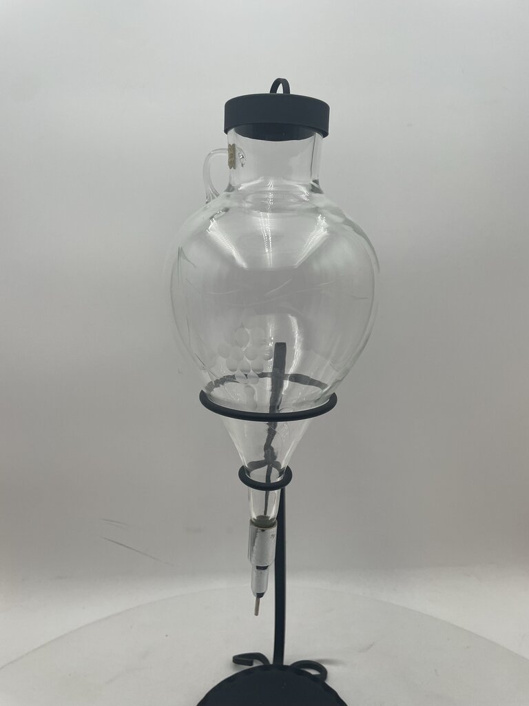 Vinatge Tilso Japan Wrought Iron Blown Etched Glass Wine Aerator Decanter (3Pcs)