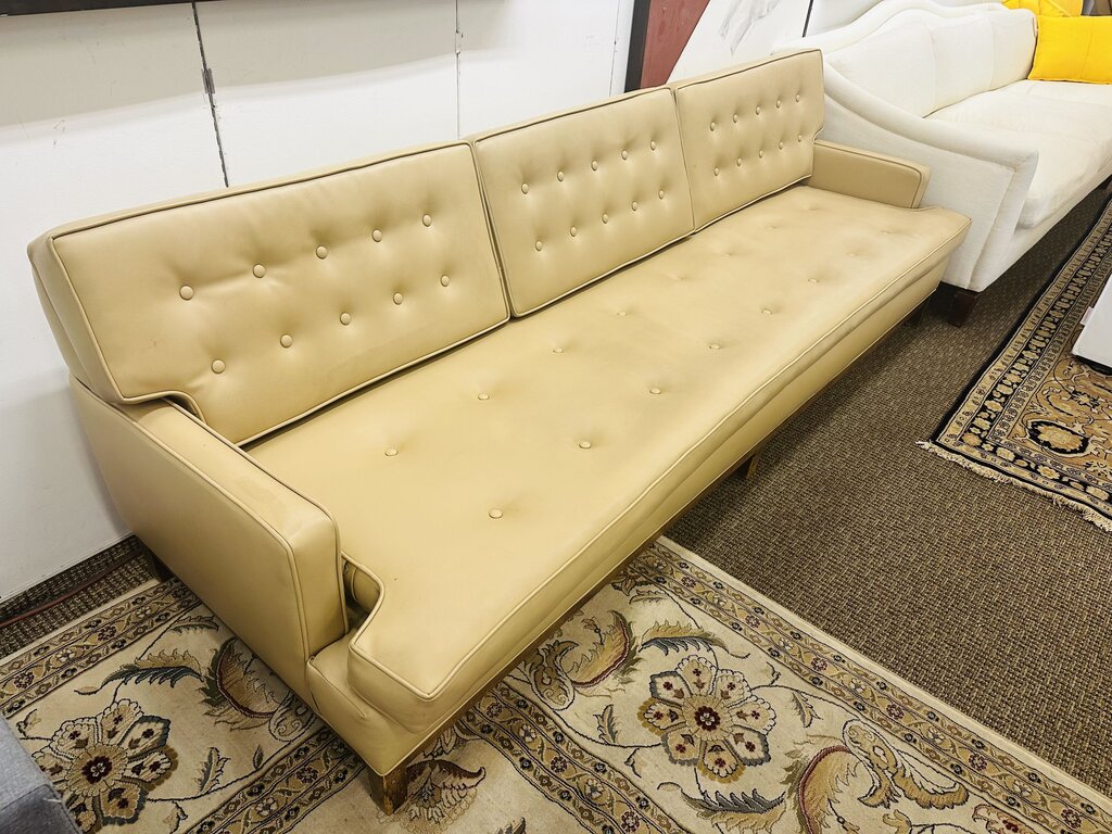 Vintage Naugahyde Tufted Sofa 96" W.