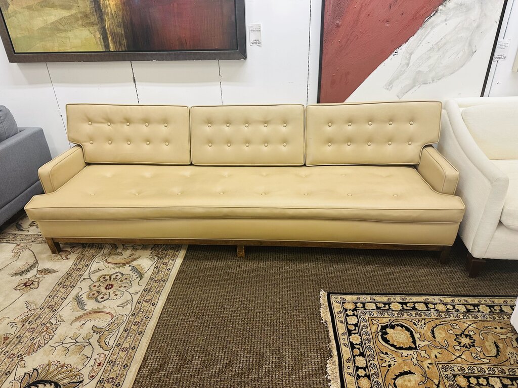 Vintage Naugahyde Tufted Sofa 96" W.
