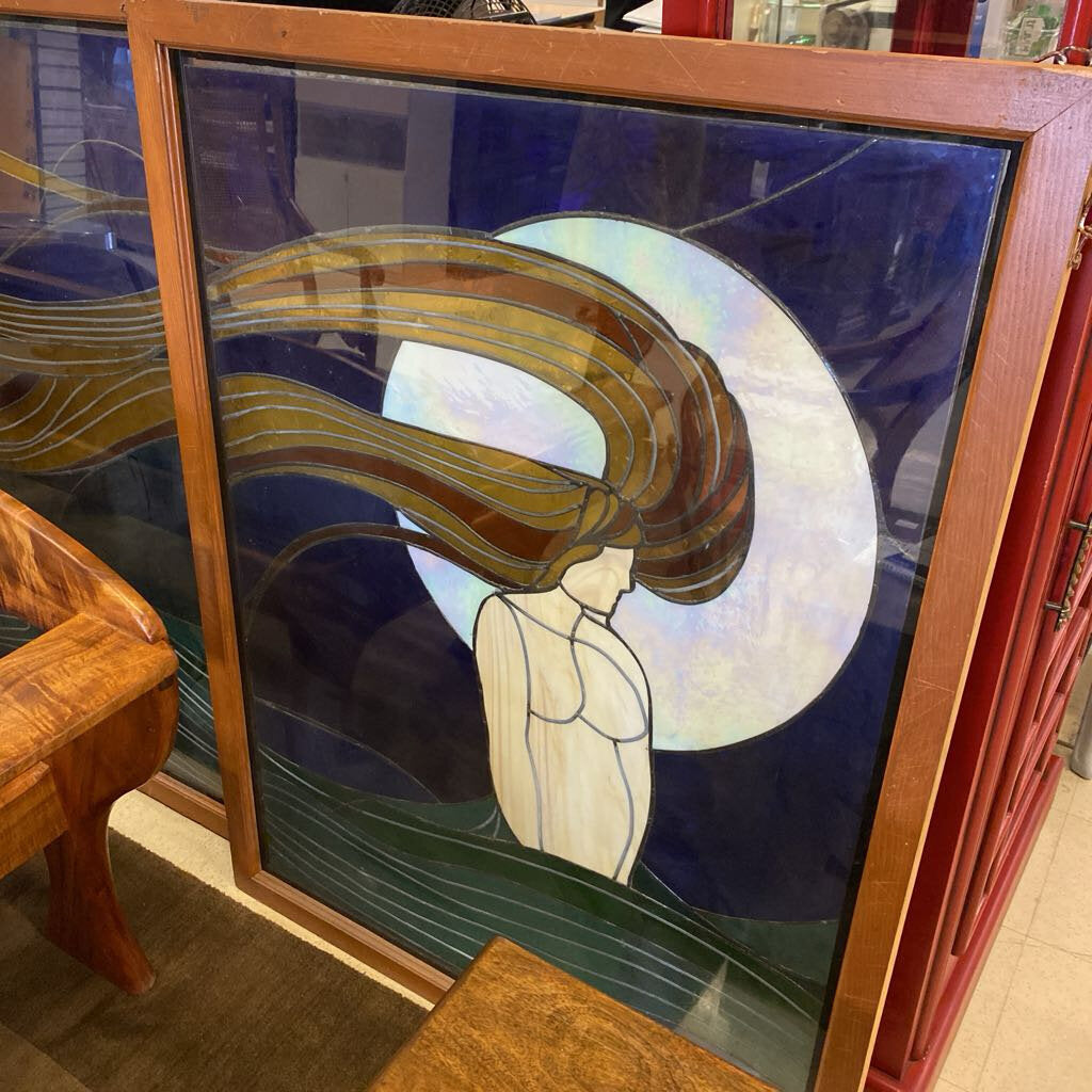Moonlit Mermaid 5 Stained Glass Panels (Pentaptych)