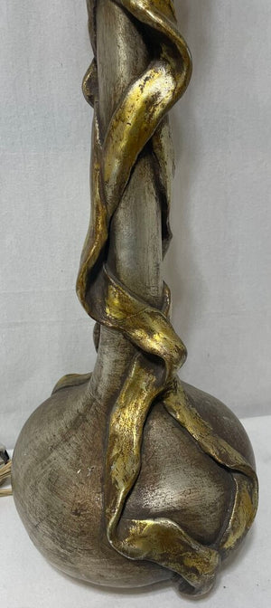 Mid 60's Hollywood Art Nouveau Plaster Cast Faux Gilt Finish Buffet Console Lamp