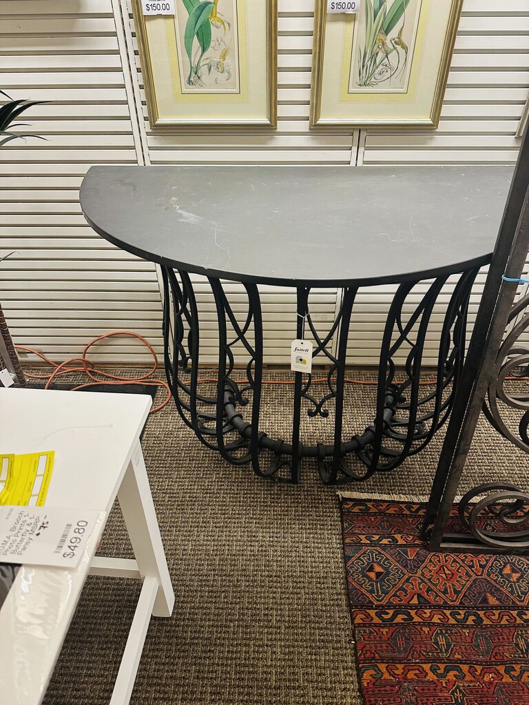 Demilune Wrought Iron Table With Slate Top 46x24x33