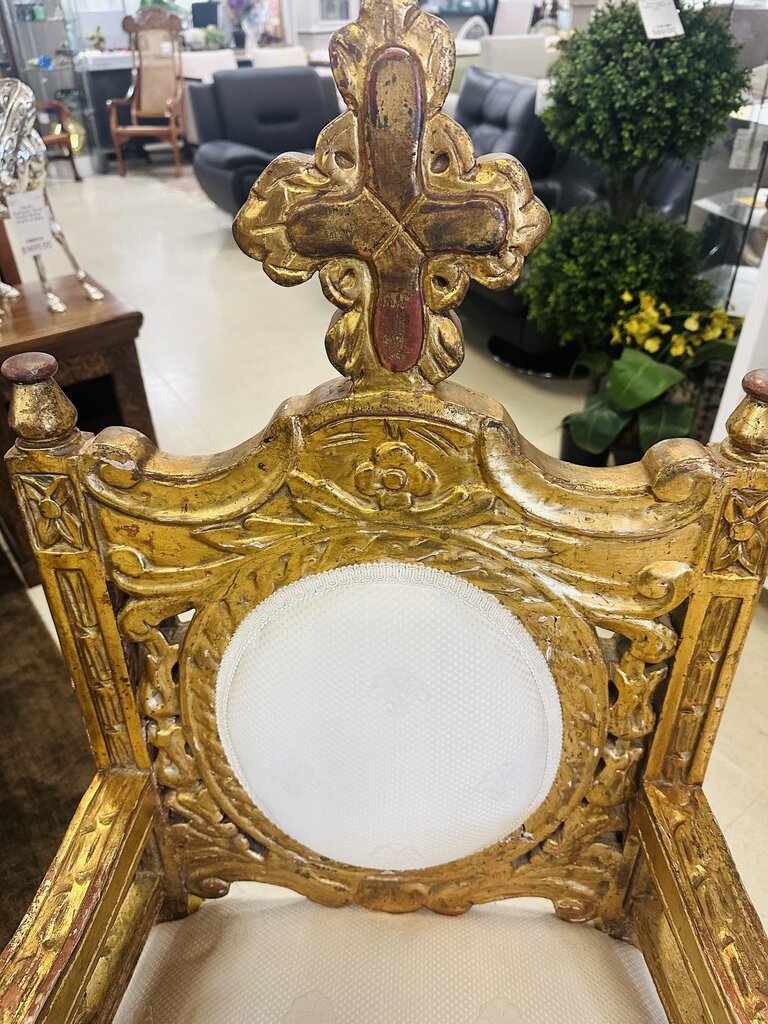 19th Century Giltwood Hand Carved Throne Chair