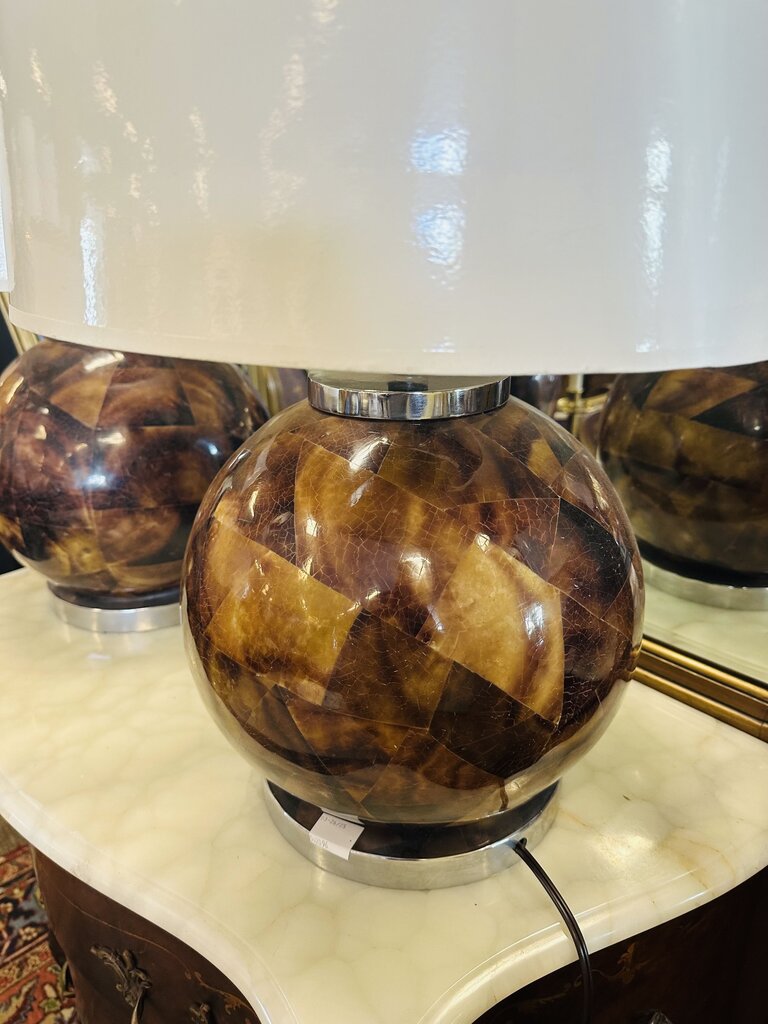 Tortoise Shell Sphere Base Lamps PAIR