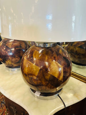 Tortoise Shell Sphere Base Lamps PAIR