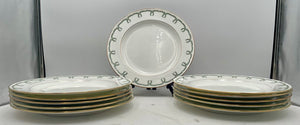 1920's Minton for Tiffany NY Gilt Trim Laurel Wreath Gold Ring Center Dinner Plate Rare Discontinued Design (11Pcs)