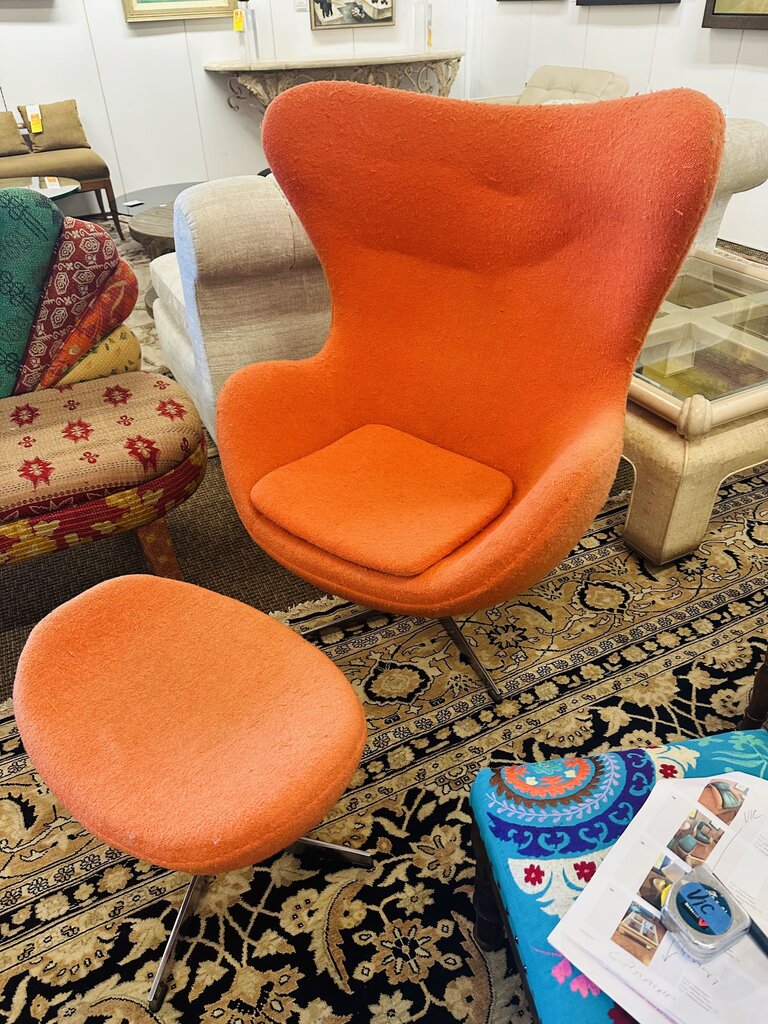 Arne Jacobsen Orange Egg Chair & Ottoman by Miss Daisy's Consignment & Auction House