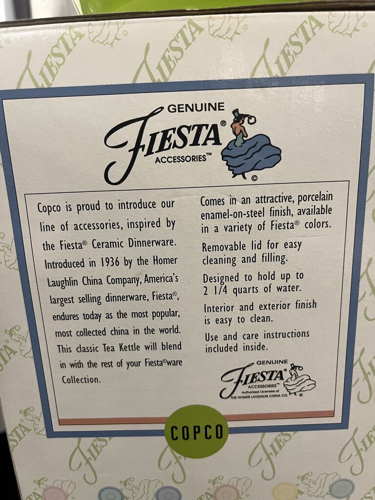 Vintage Copco Fiesta Chartreuse Tea Kettle + Box