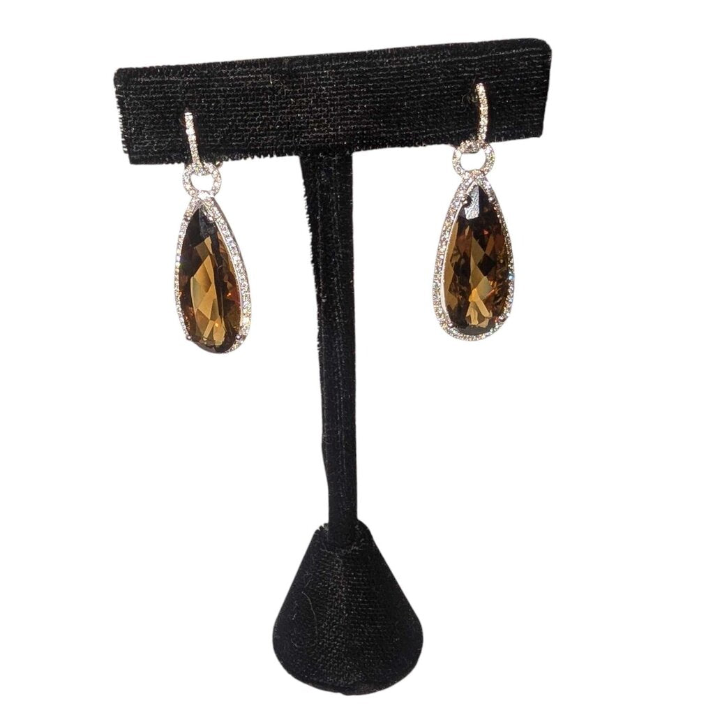 Citrine & Diamond Earrings 14k White Gold