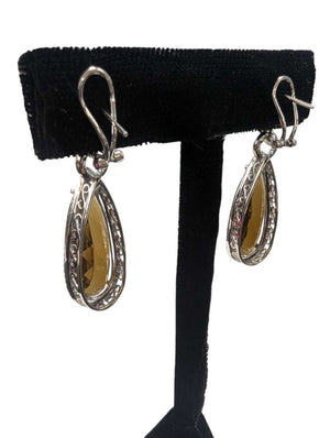 Citrine & Diamond Earrings 14k White Gold