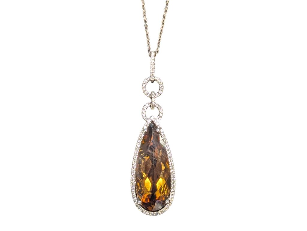 Citrine & Diamond Pendant 14k White Gold