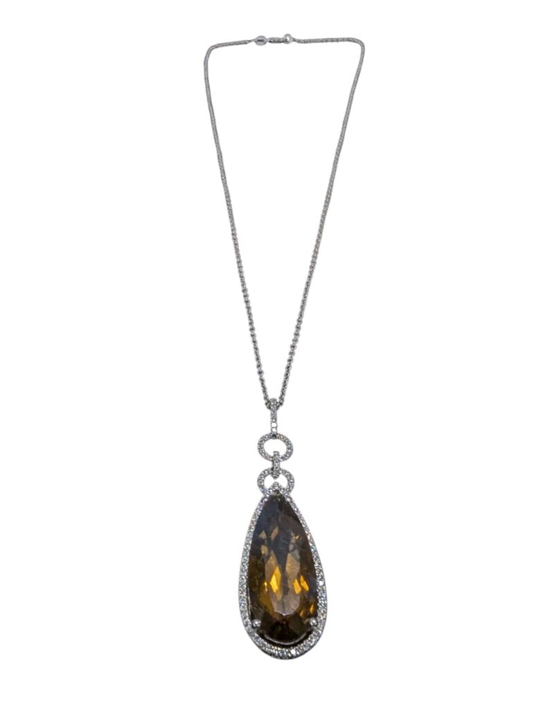 Citrine & Diamond Pendant 14k White Gold