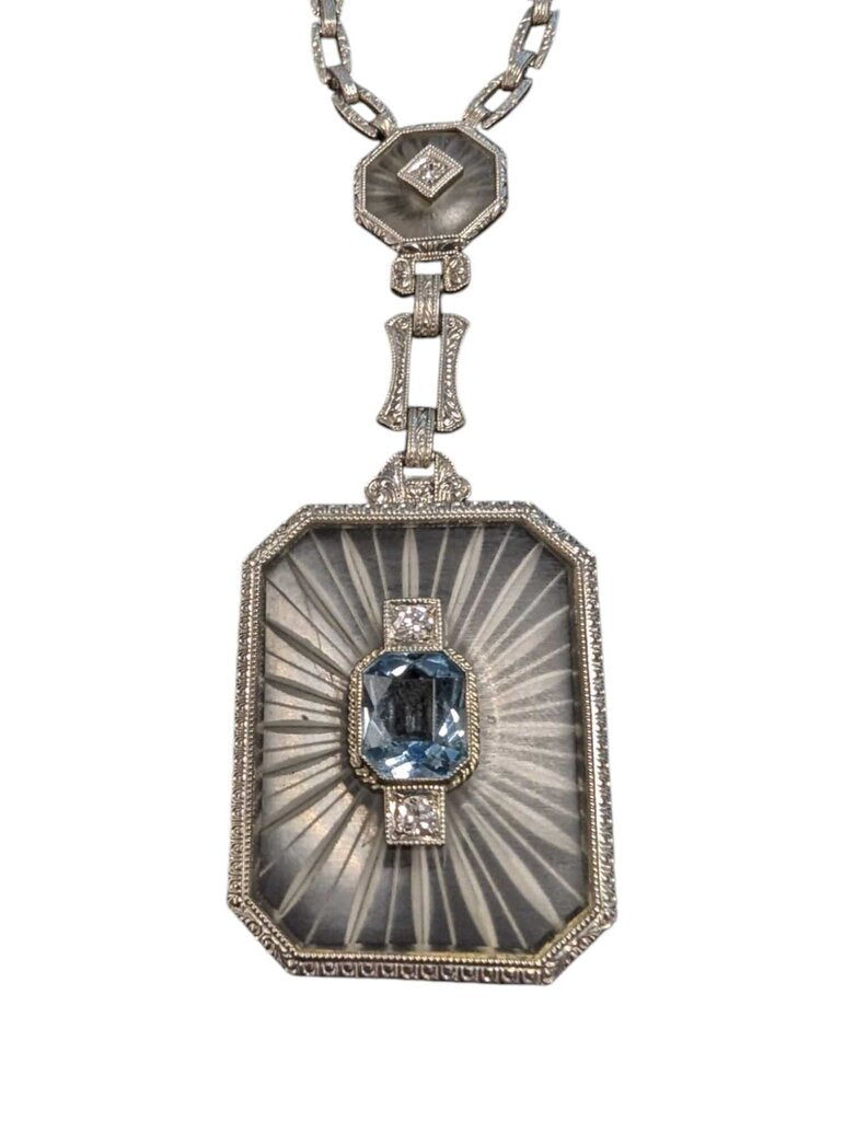 Aquamarine & Diamond Necklace 14k White Gold