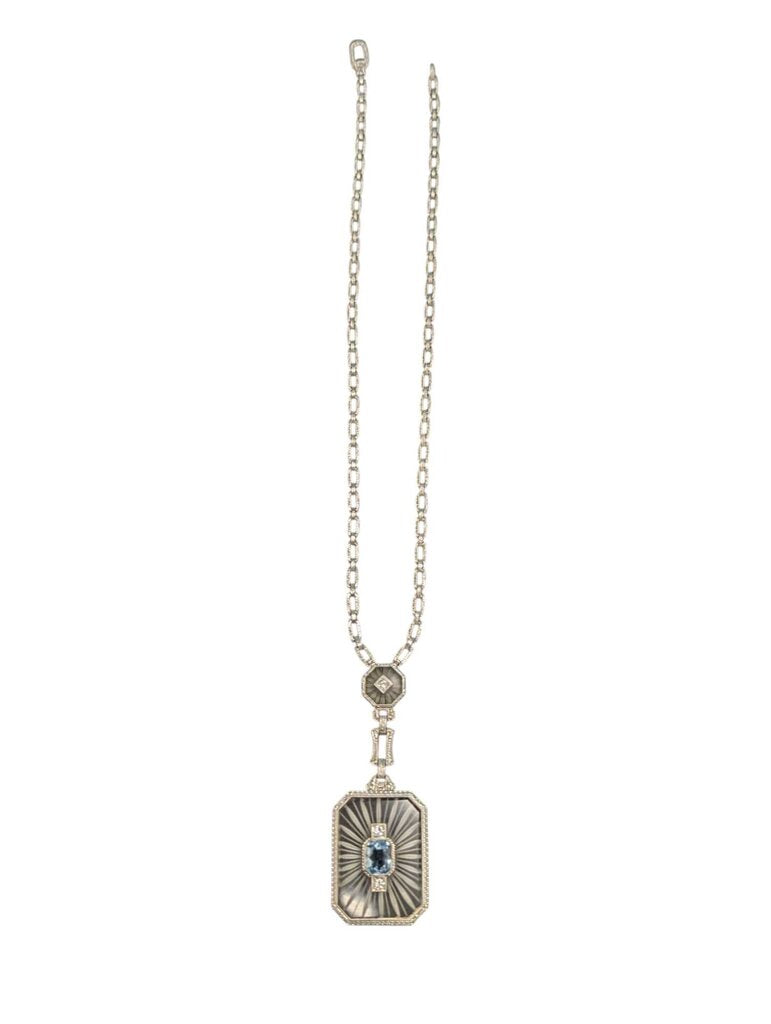 Aquamarine & Diamond Necklace 14k White Gold