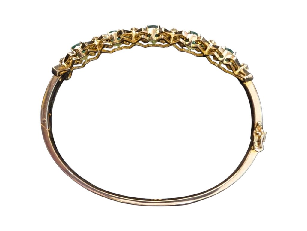 Emerald & Diamond Bangle 18k Yellow Gold