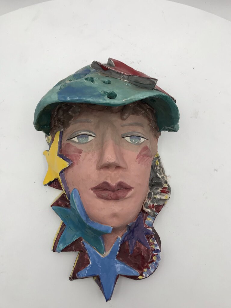 Marge Dunlap Star Faced Clay Sculpture