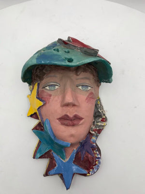 Marge Dunlap Star Faced Clay Sculpture