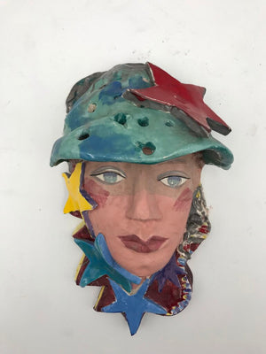 Marge Dunlap Star Faced Clay Sculpture