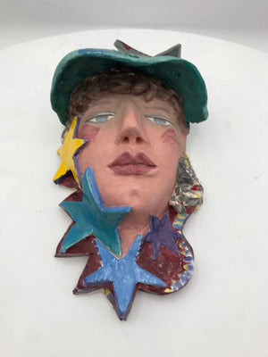 Marge Dunlap Star Faced Clay Sculpture