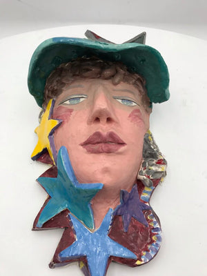 Marge Dunlap Star Faced Clay Sculpture