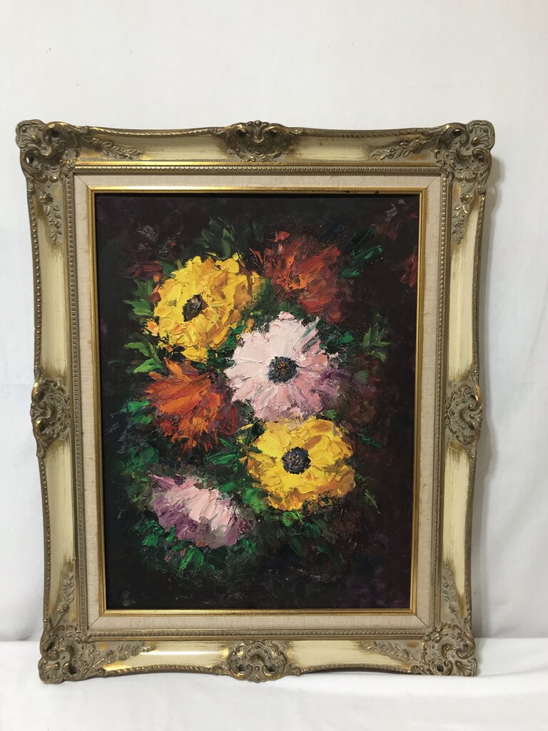 Unsigned Floral Still Life Oil on Canvas 30x24
