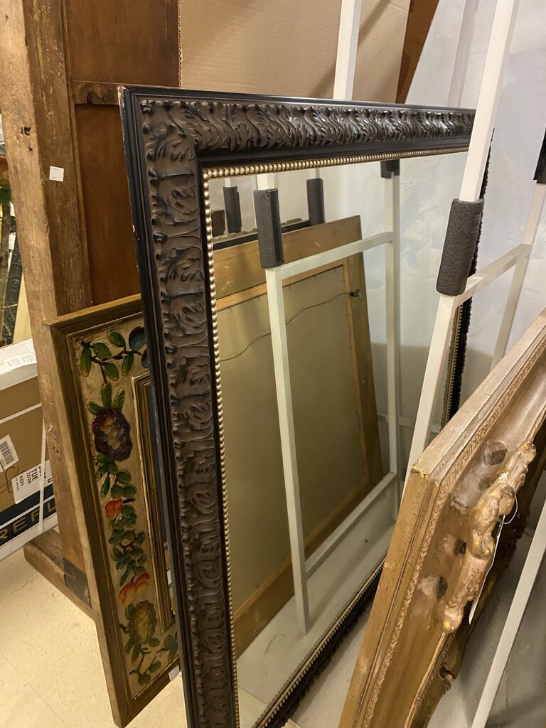 Black French Ornate Style Wood Framed Mirror w/ Gold Studs 50x50"