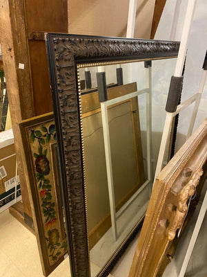 Black French Ornate Style Wood Framed Mirror w/ Gold Studs 50x50"