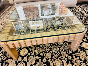 Karl Springer "Dowel Wood Coffee Table" With Woven Rattan 42x42x16