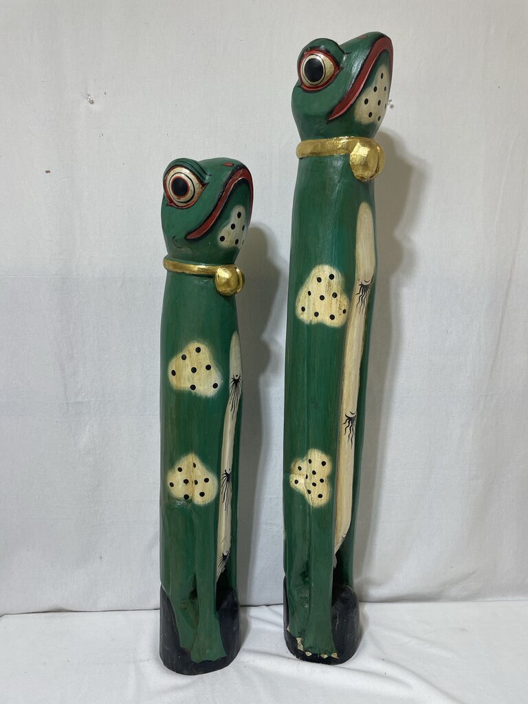 African Style Hand Carved Wooden Entryway Frog Statues (PAIR)