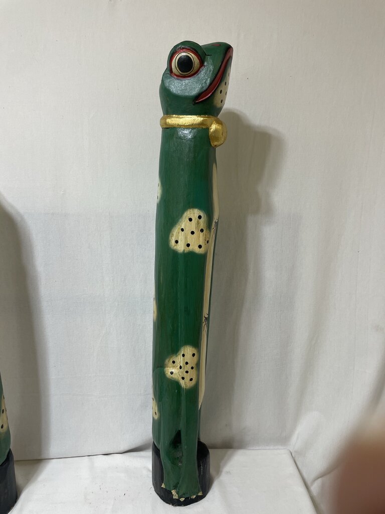 African Style Hand Carved Wooden Entryway Frog Statues (PAIR)