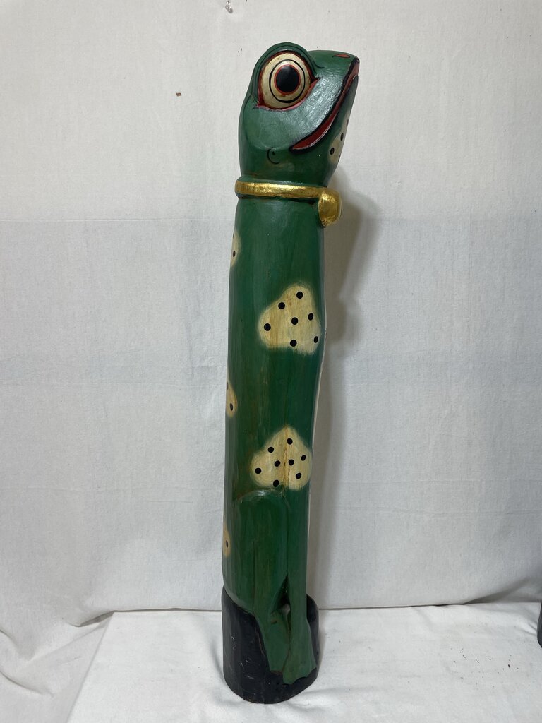 African Style Hand Carved Wooden Entryway Frog Statues (PAIR)